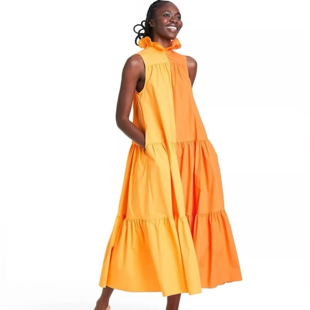 Christopher John Rogers Sleeveless Ruffle Two-toned tiered Dress